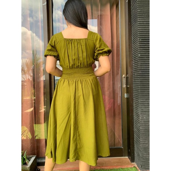 Dress Wanita Naura Polos Rayon Pinggang karet