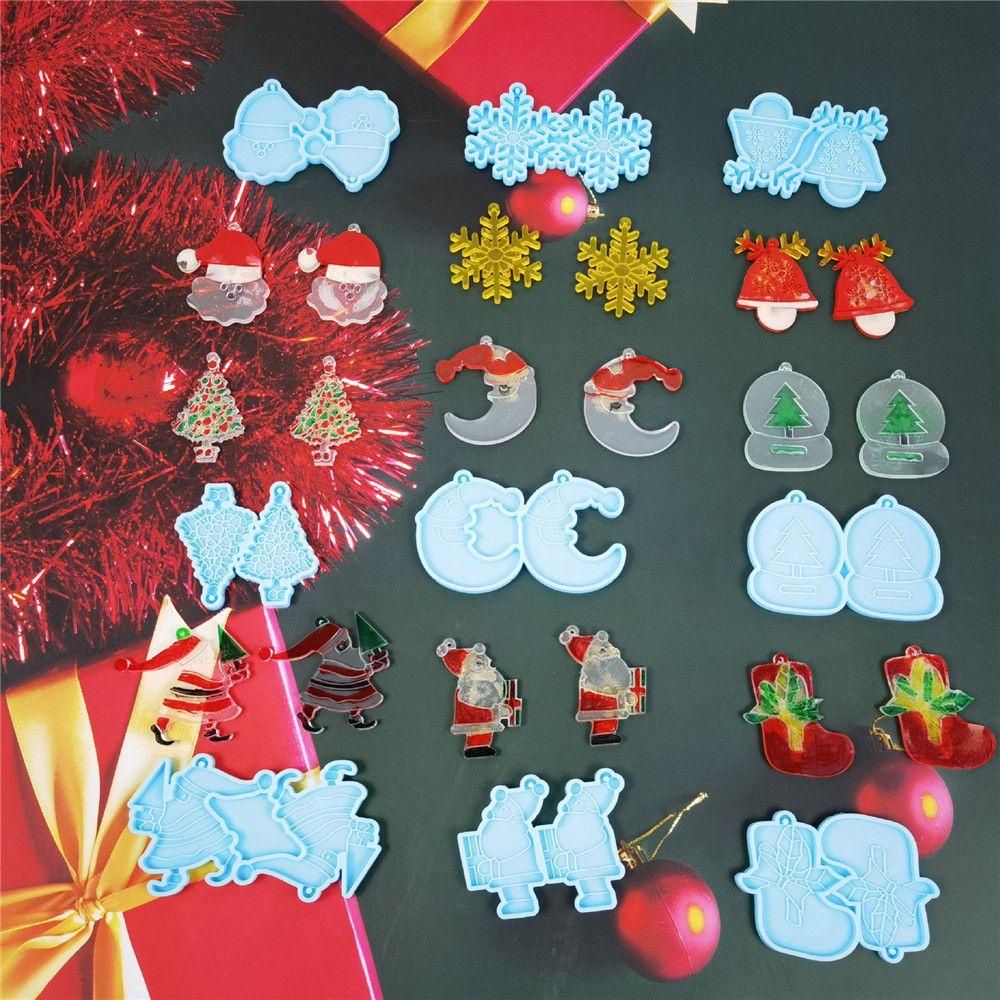 Preva Anting Cetakan Resin DIY Menjuntai UV Epoxy Elk Santa Claus Snowflake Resin Silicone Mold