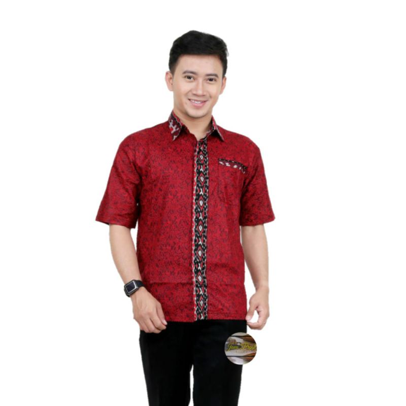 PROMO ASLI Risna Batik JUMBO HRB093 Hem Batik Pria Pendek Premium M L XL XXL XXXL 3L 4L 5L pria TOP.-HEM JMB MEGA MERAH