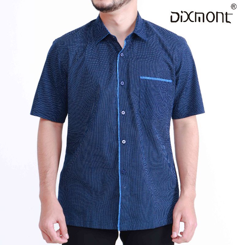 Dixmont Kemeja Pria Basic Formal Motif Lengan Pendek Hem MS02021