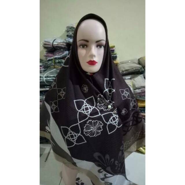 Jilbab segitiga instan motif jumbo free tuspin