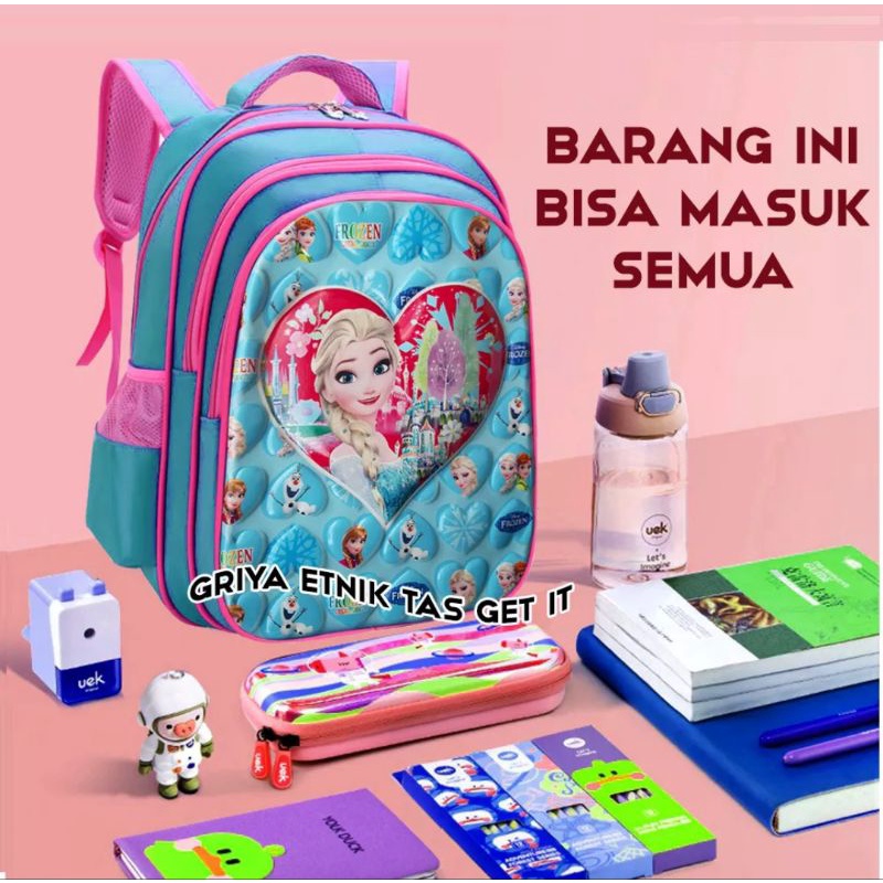 Tas Ransel Sekolah Anak SD Cewek Cowok Bahan Hardcover Import Kualitas Super Premium Motif Superhero Kartun Unicorn Beruang