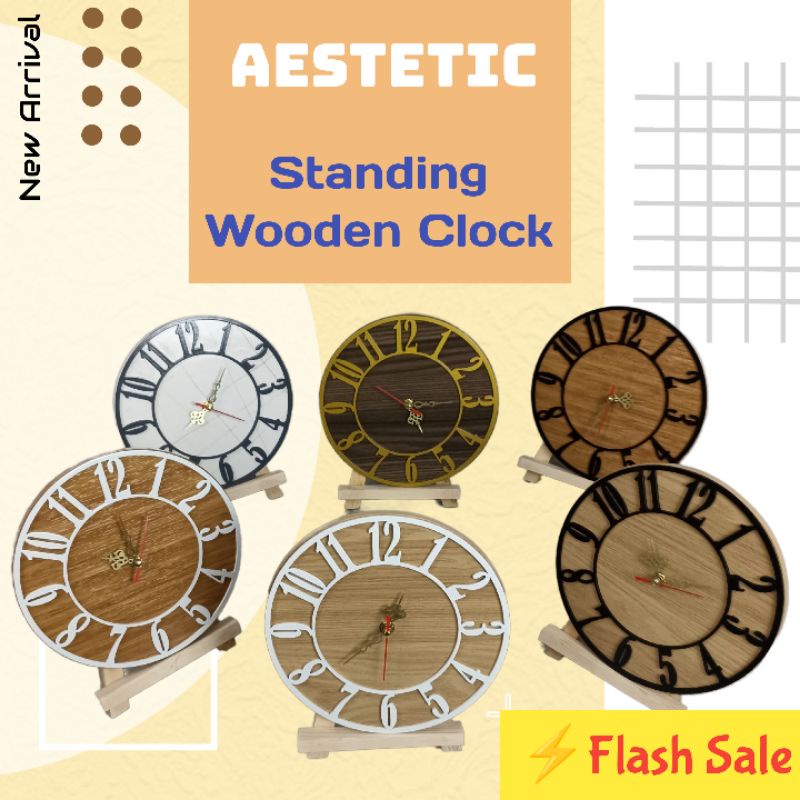 standing Wooden Clock / jam aestetic / jam rustic / jam