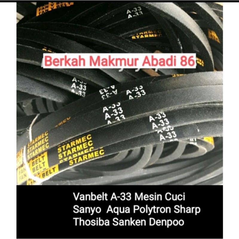 Karet Vanbelt Mesin Cuci 2 Tabung A-33 Sanyo-Aqua Vanbel Fan V-belt A 820 E Mesin Cuci 2 Tabung