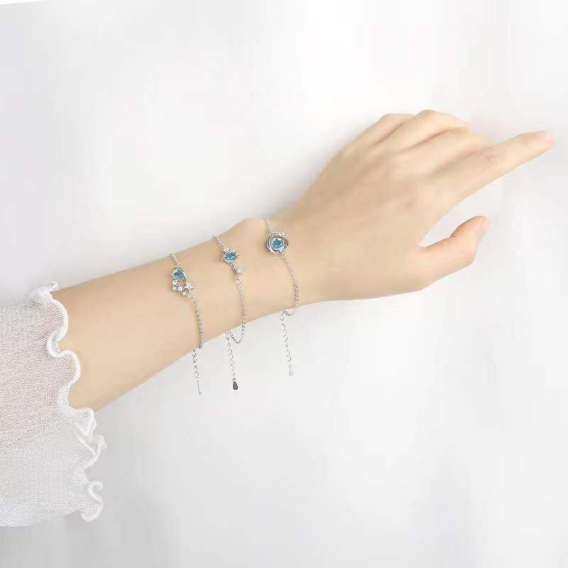 ~ PIYOSHI08 ~ Kalung / Gelang Fashion Chain Necklace Bracelet Blue / Pink Chrystal Planet Pendant AF135