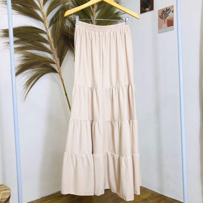 ROK SUSUN MAXI SKIRT // ROK PREMIUM // ROK WANITA TERBARU-Cream