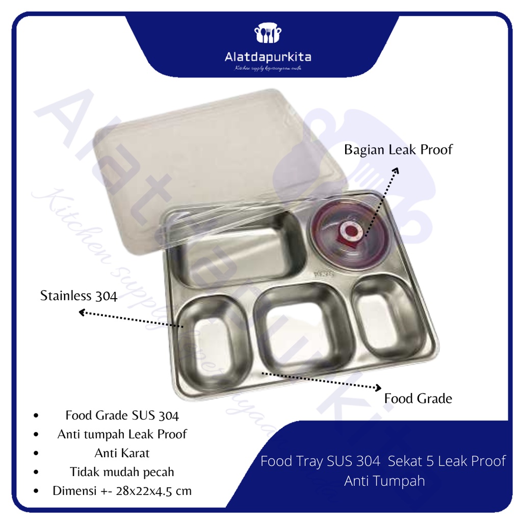 Food Tray Lunch Bento Box Kotak Makan Piring Bekal Kantin Stainless 304 Tutup Mika Dengan Mangkok An