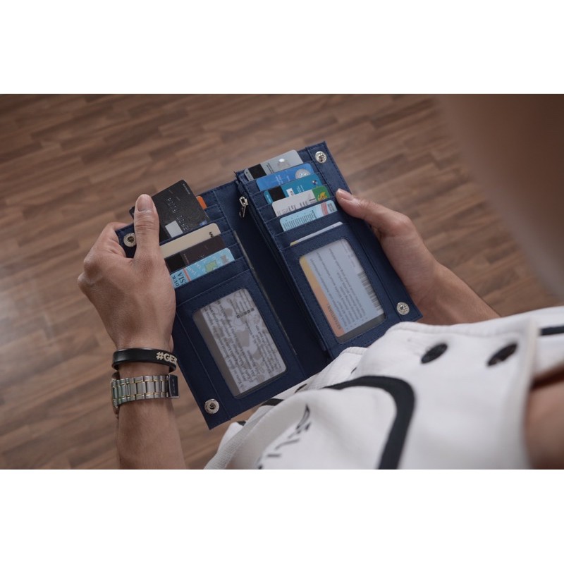 Daylan Dark Blue - Dompet lipat panjang pria dompet kartu cowok donpet laki laki Dinamican Supply