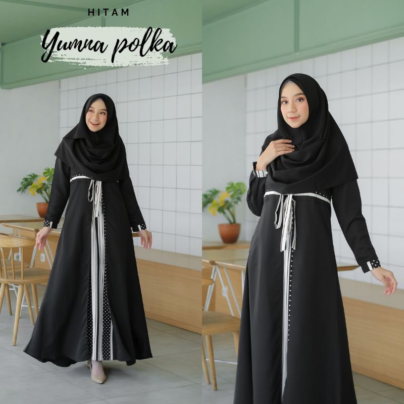 Baju Gamis Yumna Dress Motif Polka Salur