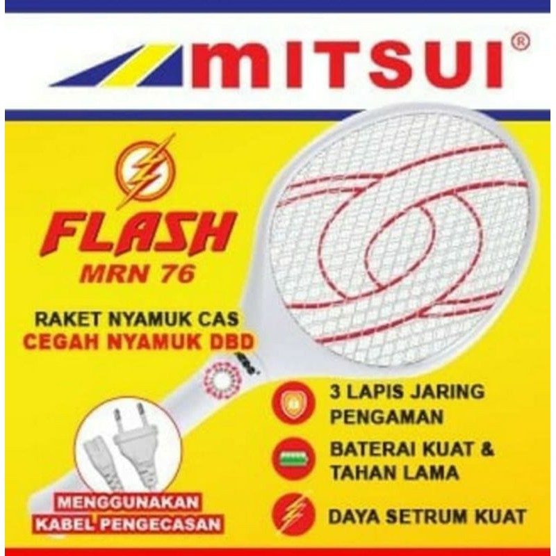 raket nyamuk MITSUI jaring jumbo - senter - recharge - flash and Aries