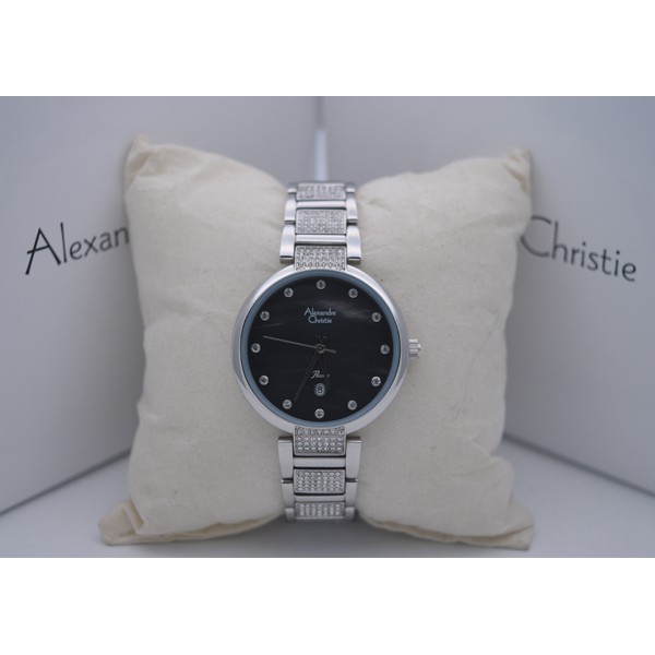 Jam Tangan Wanita Alexandre Christie Ac 2685 Silver Plat Hitam Original