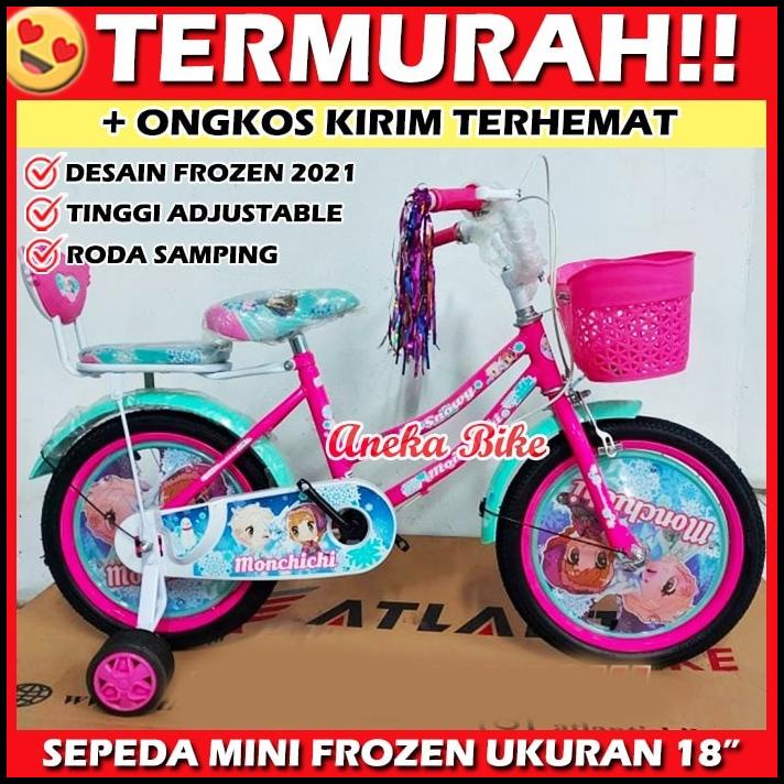 Sepeda Anak Perempuan 16 Inch Mini Frozen Monchichi Roda 4 Keranjang