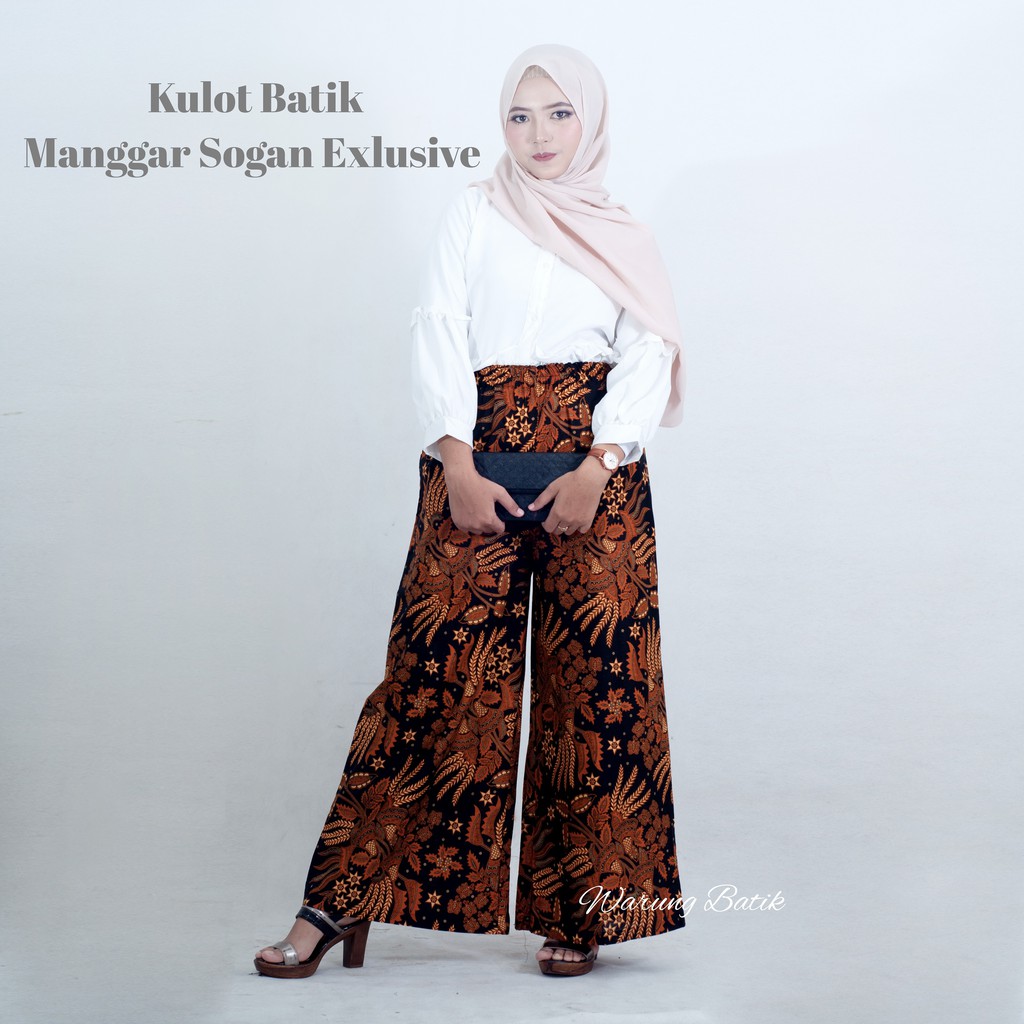 KULOT BATIK WANITA PEKALONGAN SOGAN MOTIF BATIK JARIK LAWASAN CULLOTES PANTS MURAH KULOT BATIK-Manggar sogan exlus