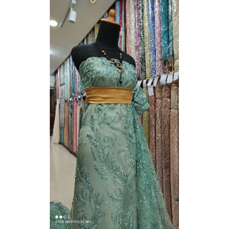 Kain Tile Brokat Kebaya Dress Hijau Mint Teal