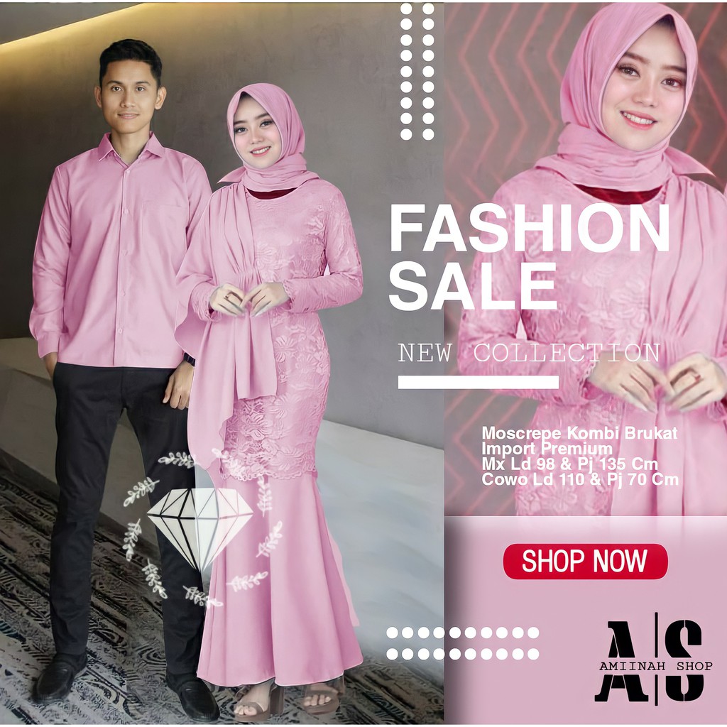Baju Couple Tunangan Kekinian Elegan Mewah Pasangan Muslim Wanita Kondangan Brukat Furing Naysilla