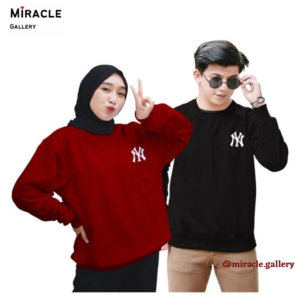 Sweater Oblong Crewneck Couple / Baju Pasangan LOGO NY Bahan Fleece Premium