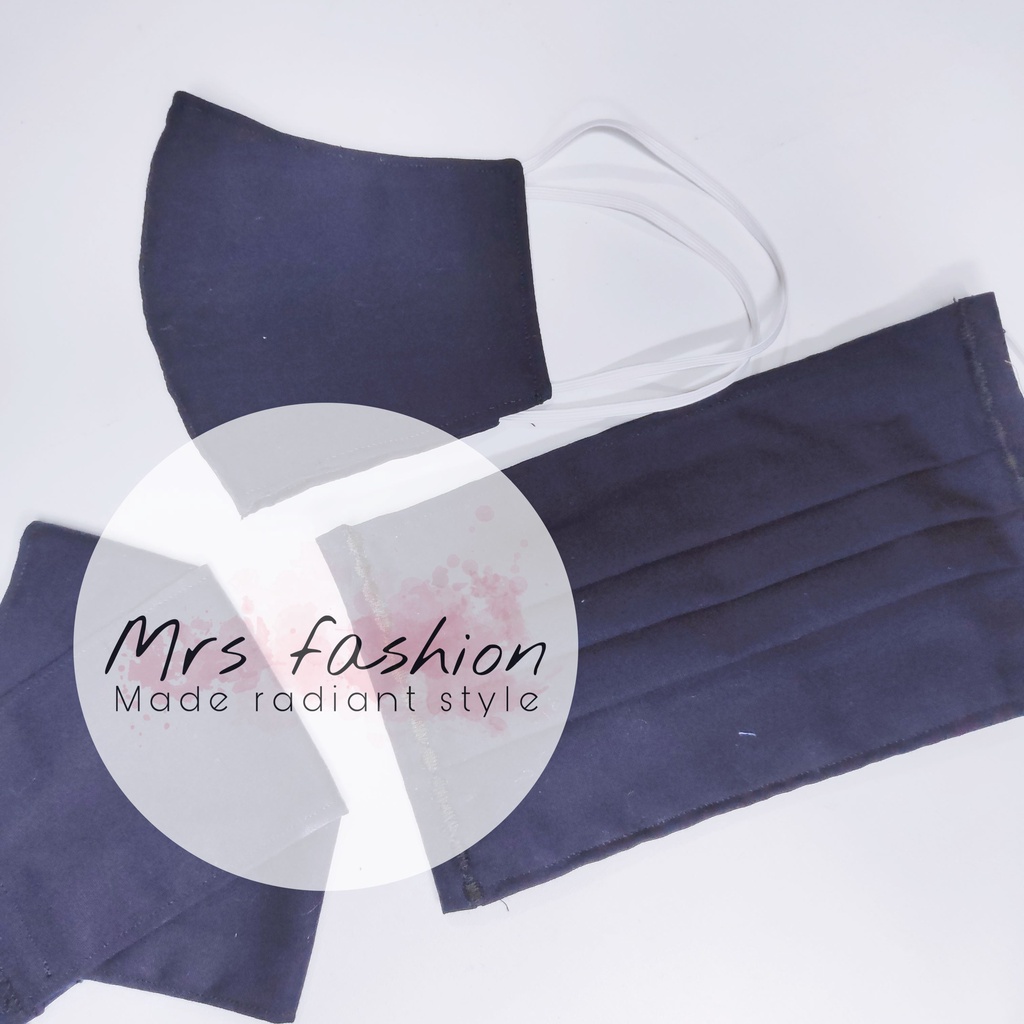 masker kain dua lapis 3d rempel duckbill hijab earloop motif polos navy biru dongker