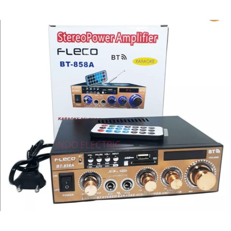 BISA COD Amplifier Fleco AK-858A Bluetooth  + Remote Streo Karaoke Mp3 Player FM Radio Super Bass