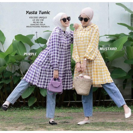 LONG TUNIK YUSTAN TUNIK TERBARU KOTAK-KOTAK