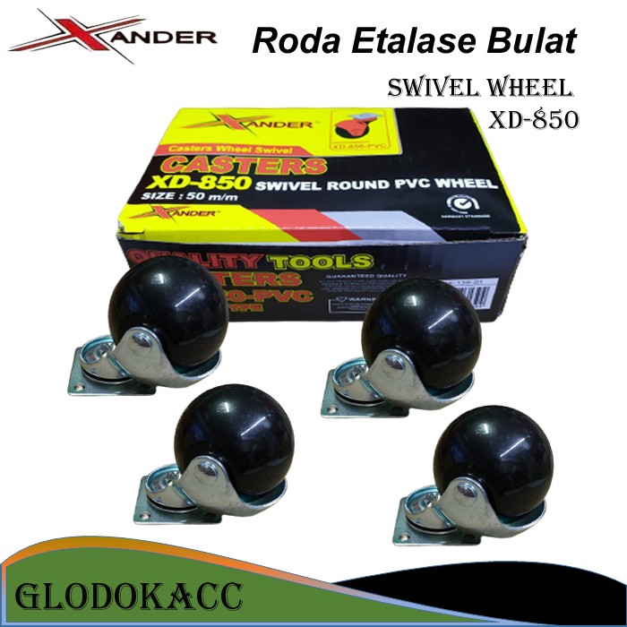 Roda Bulat 2 inch 4pcs / Xander Roda Etalase Troli Gerobak 50mm (Hidup)