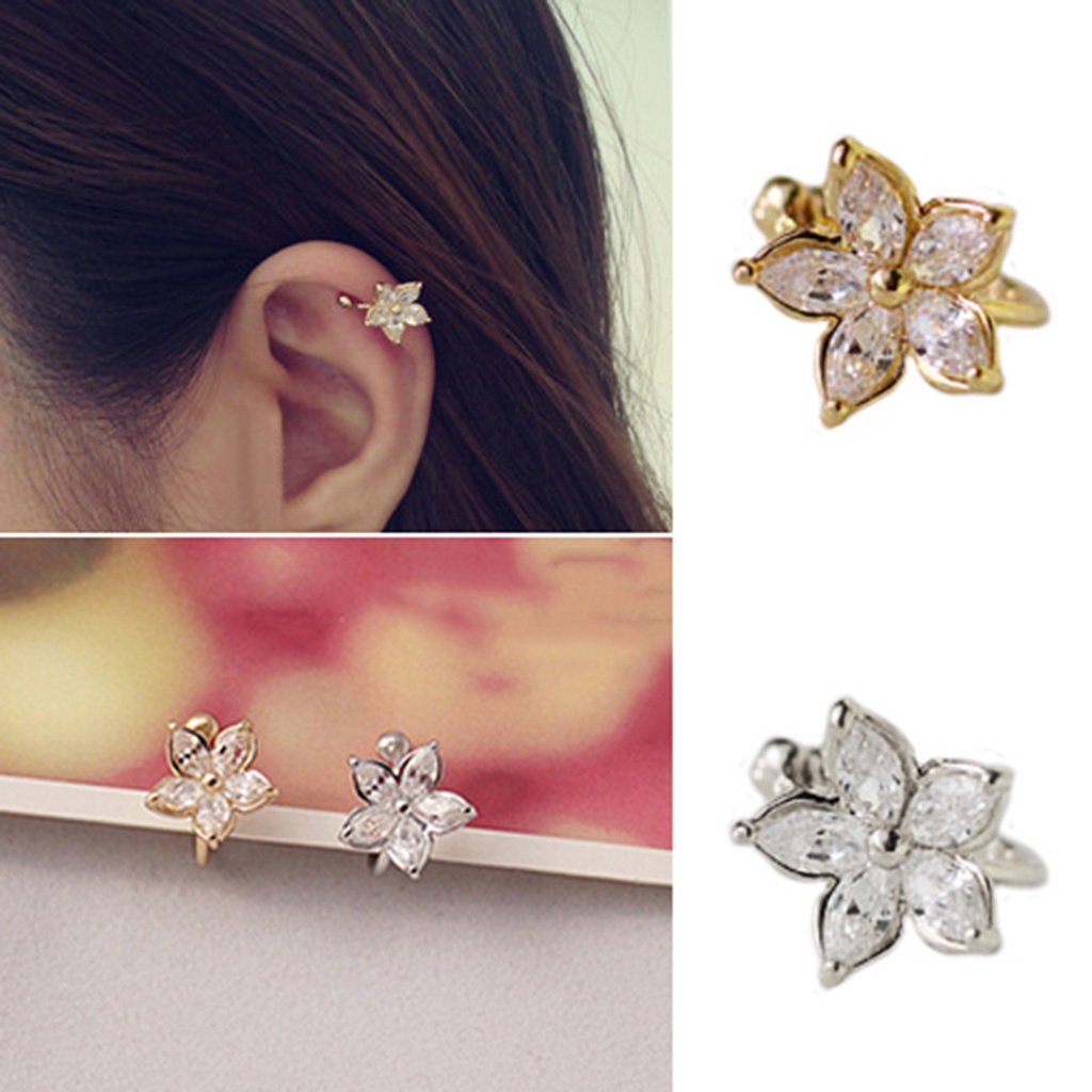 Hu Hu Hu Hu Hu Alat Bantu Pasang Kacamata♡ 1pc Anting Cuff Bentuk U Desain Bunga Bahan Alloy Tidak Pudar Anti Karat Untuk Pesta