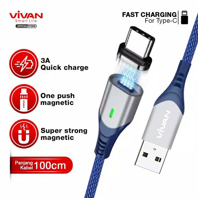 Vivan Kabel Charger Magnetic Type C / Micro usb / Lightning - Magnetic Charger Cable Vivan