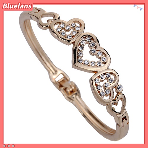 Gelang Berlian Imitasi Bentuk Hati Model Hollow Bahan Alloy Warna Rose Gold Untuk Wanita