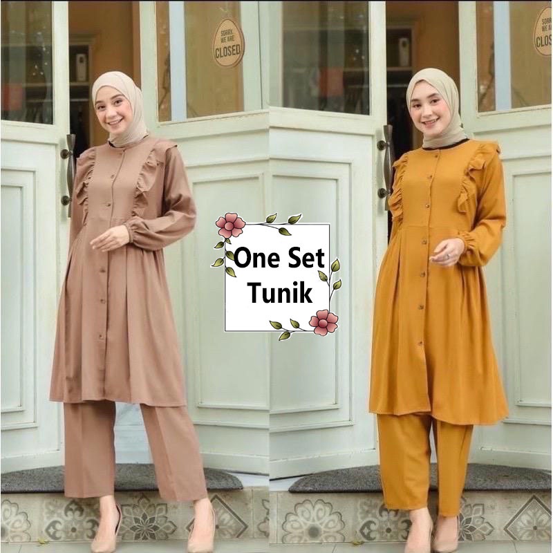 Setelan Crinkle Airflow One Set Kemeja Polos Piyama Busui Ld 115 cm