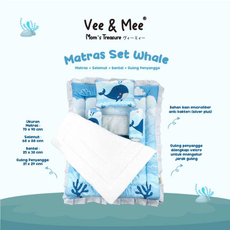 Vee &amp; Mee Baby Mattres Set Alpaca, Twinny, Whales, Safari - Anti Bakteri