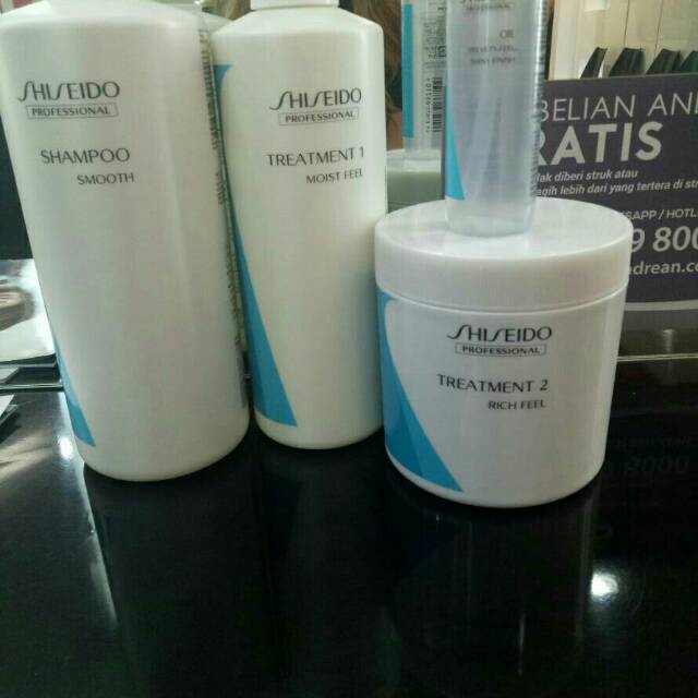 Paket shiseido crystallizing straight shampoo, treatment 1, 2, n oil