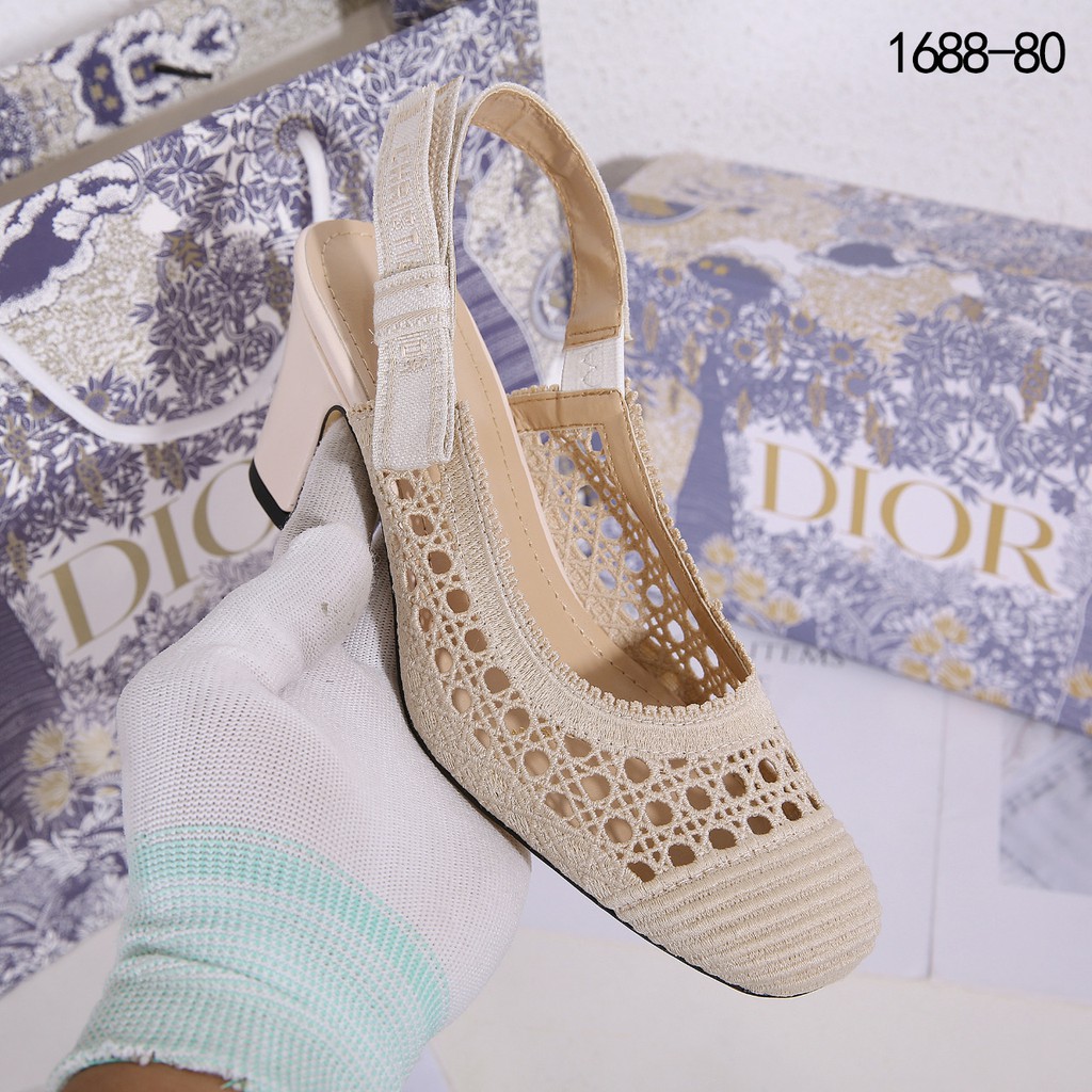 D1or &amp; Moi Slingback Pump Mesh Cannage Embroidery 1688-80