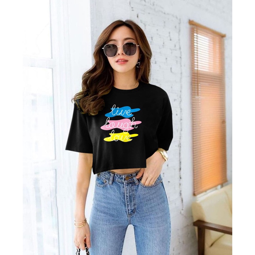 Flava_store - Crop Top Kaos Live Lough Love Murah Wanita