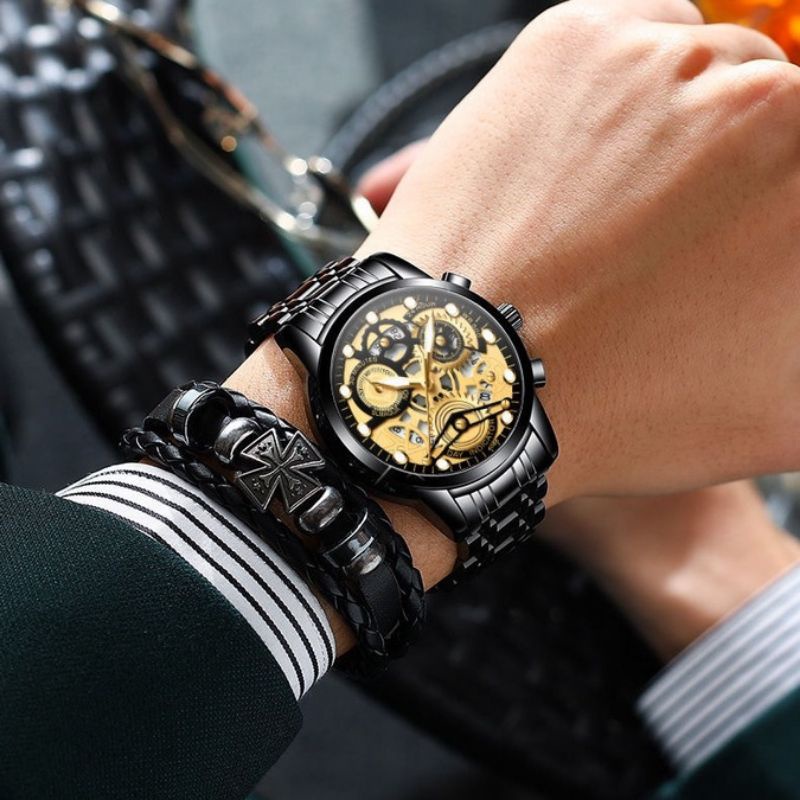 COD✅ Jam Tangan Pria RSNIRW Anti Air Original100% Melubangi Luxury Metal Watch