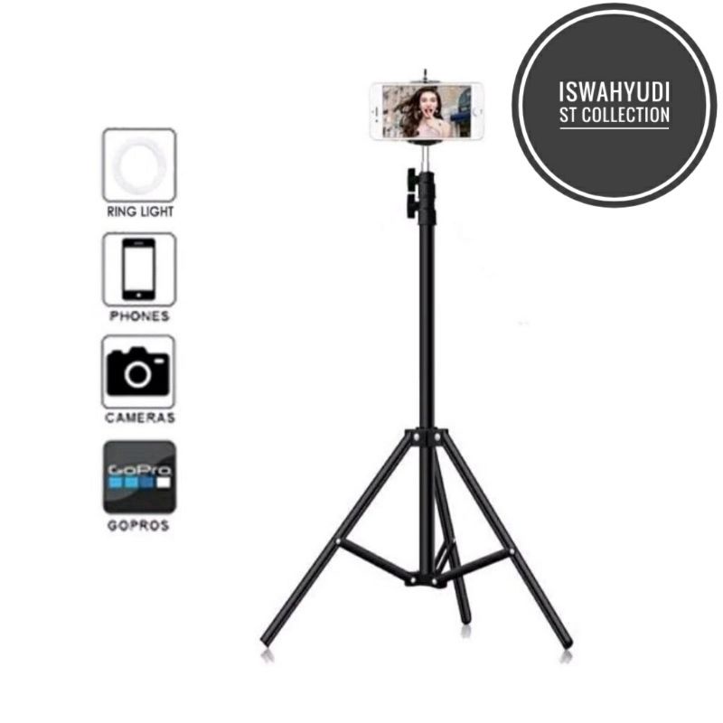 ISC - Tripod 2,1 meter Besi Tripod Ringlight HP Kamera Lengkap Holder HP