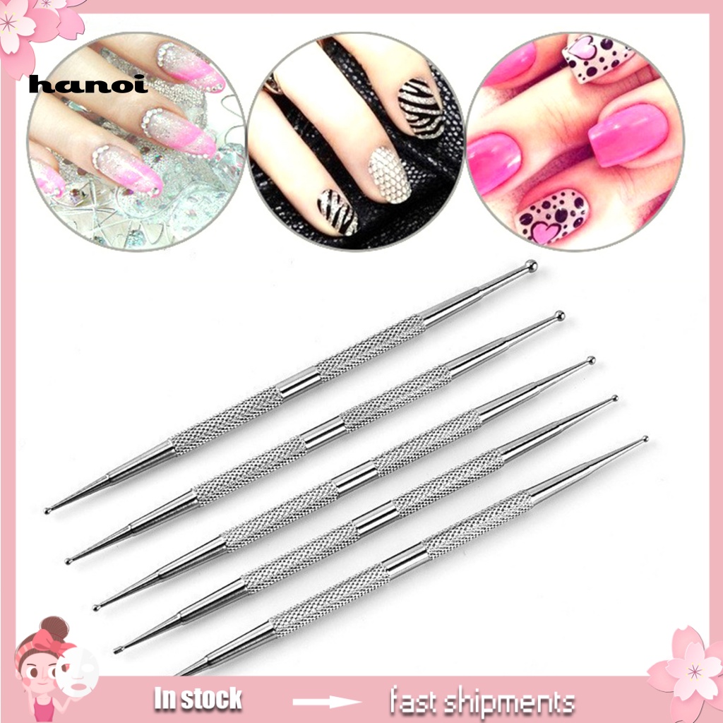 Han_ 5Pcs / Set Dotting Pen Dua Sisi Untuk Hiasan Nail Art Diy