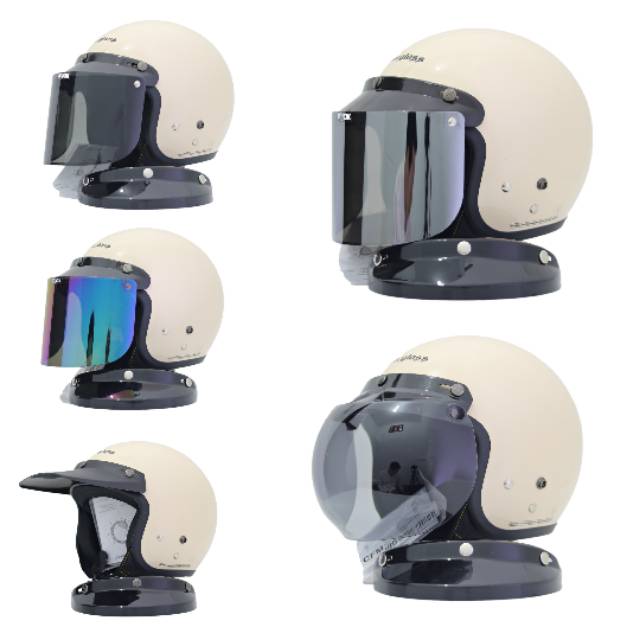 Helm Cargloss Bogo Retro Cream Gloss kaca Datar Kaca 