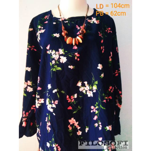 Blouse Wanita / Motif Bunga / Navy / Atasan Murah