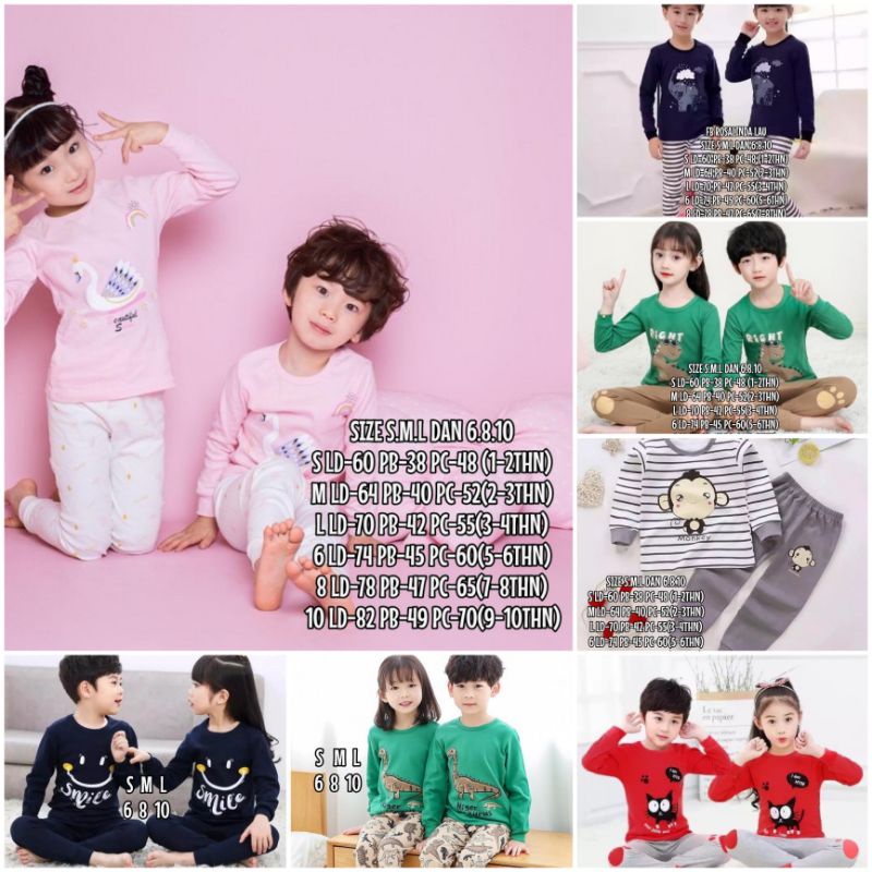 Baju Tidur Anak/Setelan Anak Couple Celana Panjang /Piyama Set Anak laki laki perempuan