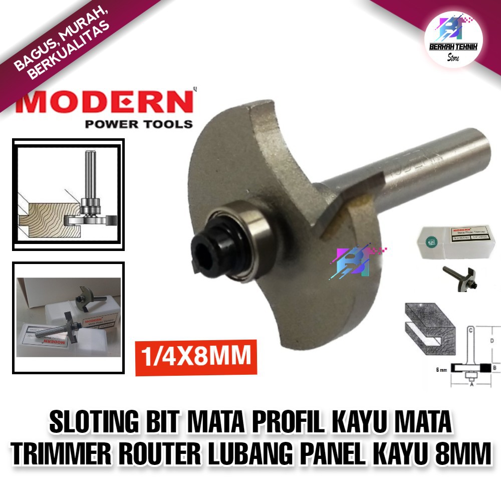 SLOTING BIT MATA PROFIL KAYU MATA TRIMMER ROUTER LUBANG PANEL KAYU 8MM