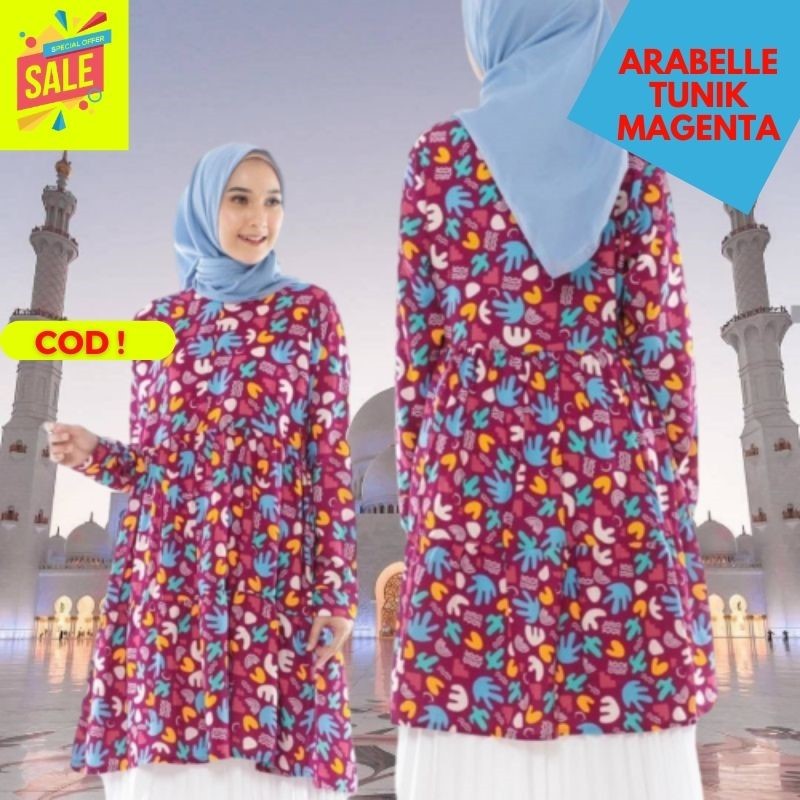 Baju Atasan Wanita Lengan Panjang / Atasan Muslim Wanita / Baju Tunik Terbaru Arabelle tunik Magenta