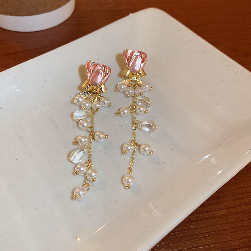 Anting Tusuk Gantung Desain Bungapitamutiara Gaya Koreakerenkeren Untuk Wanita