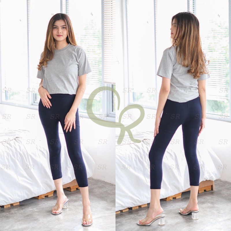 Celana Legging Basic Korea Polos Pendek 7/8 Import Katun Lembut Melar Jumbo