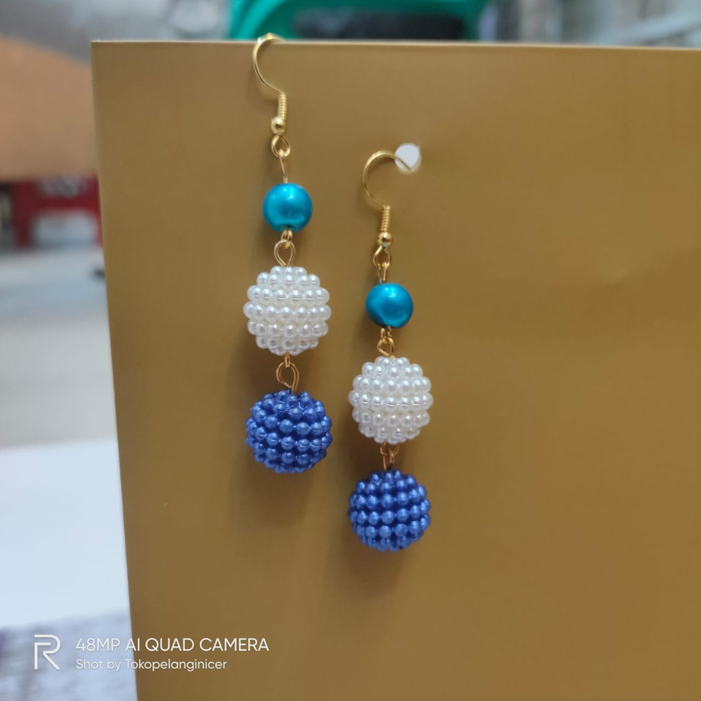 Anting Fashion Hooks Mutiara - Kerabu Anting Beauty Juntai Susun Giwang Handmade Tokopelanginicer