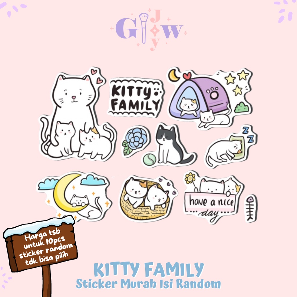 A01 STICKER 10PCS (KITTY FAMILY) anti air notebook scrapbook label tempel motif kartun superhero super hero unik lucu atk alat tulis kantor murah viral termurah kartun komputer leptop handphone hp smartphone koper laptop tembok kulkas disney kucing