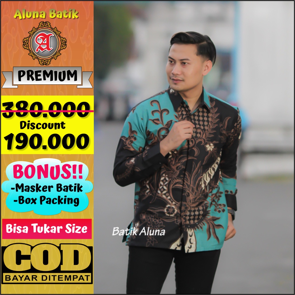 Baju Kemeja Batik Pria Modern Slimfit Premium Solo Pabrik Batik Aluna PCW 076