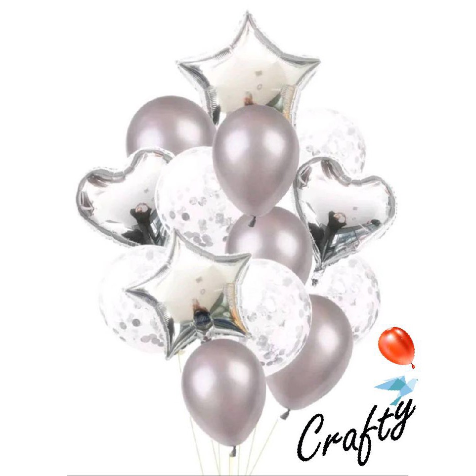 [MINI SET] Balon Paket BINTANG HATI CONFETTI SILVER Dekorasi Backdrop