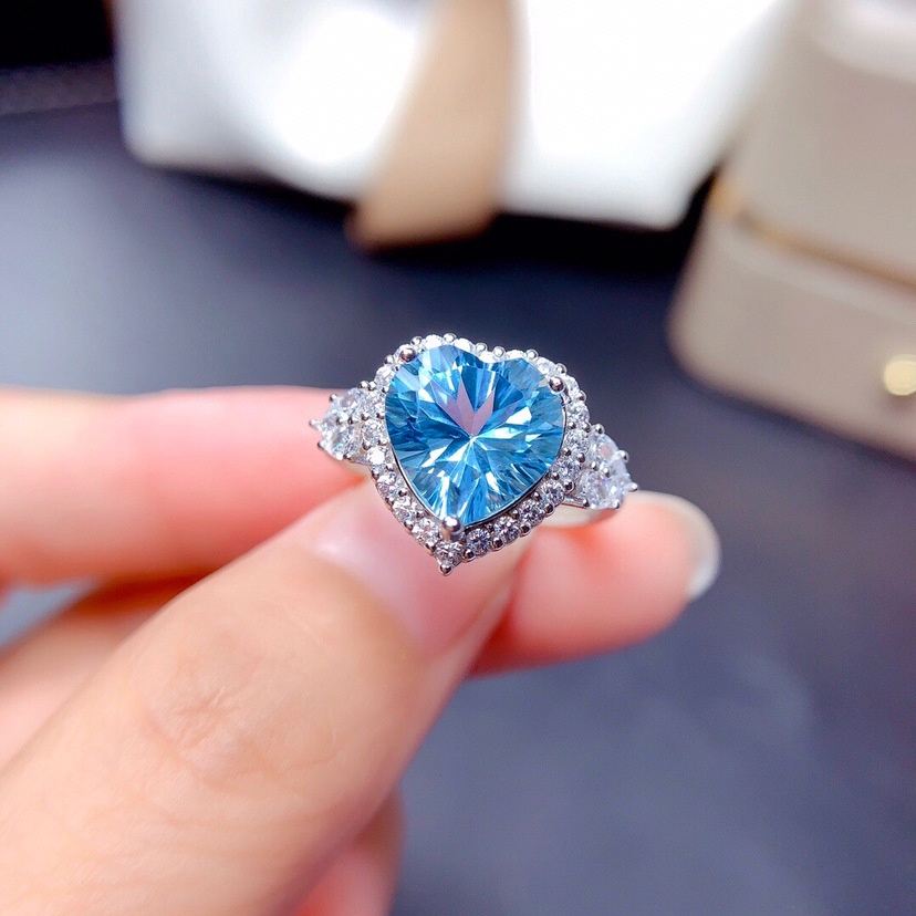 Cincin Model Terbuka Dengan Batu topaz aquamarine Untuk Wanita