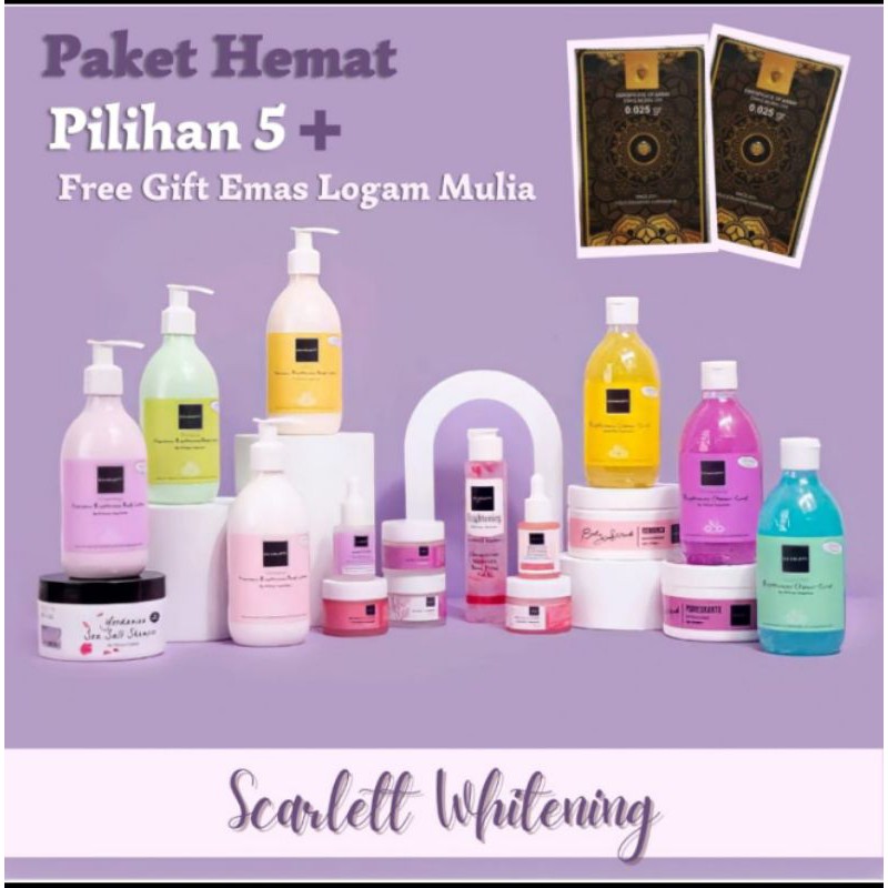 FREE EMAS  Paket Scarlett Whitening 5 item Scarlett whitening Paket Scarlett Whitening Original SCAR