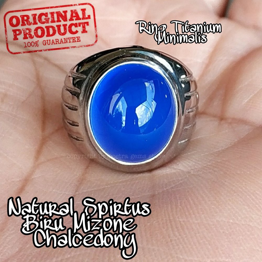 CINCIN BATU AKIK PERMATA NATURAL SPIRTUS BIRU MIZONE CHALCEDONY MINIMALIS