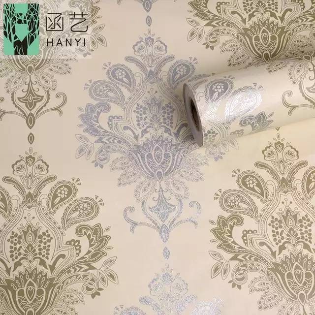 WALLPAPER DINDING MOTIF  BATIK HIJAU SILVER DSR CREAM 10m x 45cm